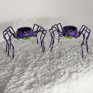 Two Halloween Spider Tea light Candle Holder